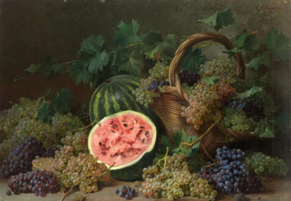 Composizione con angurie e uva